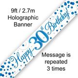 9ft Banner 30th Sparkling Fizz Birthday Blue Holographic - Banners & Bunting