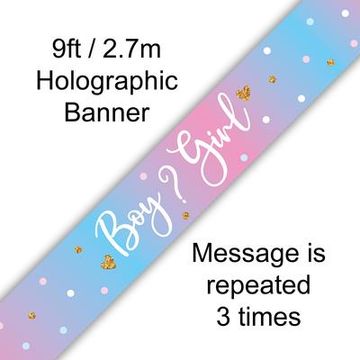 9ft Banner Boy or Girl Gender Reveal Holographic - Banners & Bunting