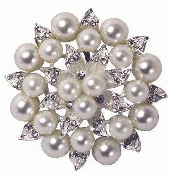 Diamant&eacute; Brooches - Pearl/Diamant&eacute; Encrusted Flower 55mm - 1pc - Accessories