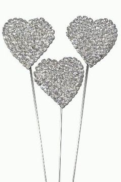 Eleganza Domed Diamante Heart Wire Pick 30mm x 8inch 3pcs - Accessories