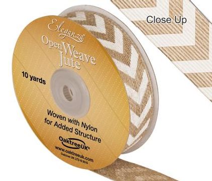 Eleganza Open Weave Jute Chevron Print 25mm x 10 yards White No.01 - Ribbons