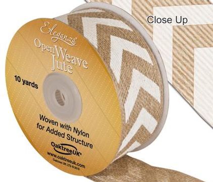 Eleganza Open Weave Jute Chevron Print 38mm x 10 yards White No.01 - Ribbons