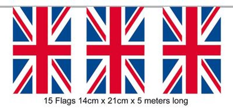 Party Bunting Rectangle Union Jack 14 x 21cm flags 5m (15 flags) - Banners & Bunting