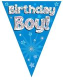 Party Bunting Birthday Boy Blue Holographic 11 flags 3.9m - Banners & Bunting