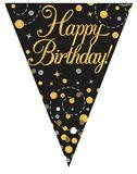 Party Bunting Sparkling Fizz Birthday Black & Gold Holographic 11 flags 3.9m - Banners & Bunting