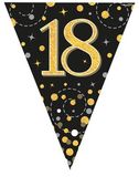 Party Bunting Sparkling Fizz 18 Black & Gold Holographic 11 flags 3.9m - Banners & Bunting