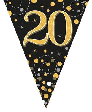 Party Bunting Sparkling Fizz 20 Black & Gold Holographic 11 flags 3.9m - Banners & Bunting