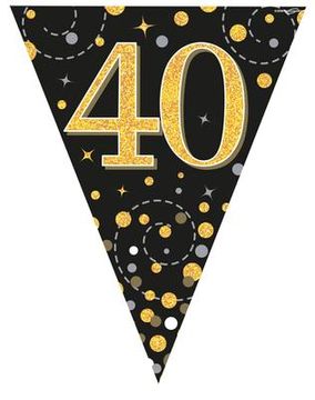 Party Bunting Sparkling Fizz 40 Black & Gold Holographic 11 flags 3.9m - Banners & Bunting