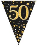 Party Bunting Sparkling Fizz 50 Black & Gold Holographic 11 flags 3.9m - Banners & Bunting