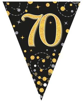 Party Bunting Sparkling Fizz 70 Black & Gold Holographic 11 flags 3.9m - Banners & Bunting