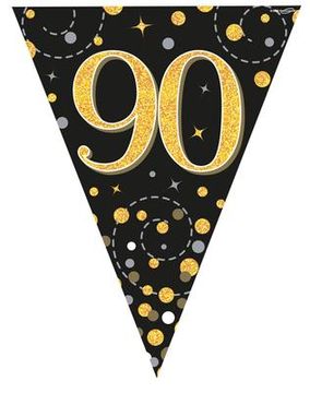 Party Bunting Sparkling Fizz 90 Black & Gold Holographic 11 flags 3.9m - Banners & Bunting