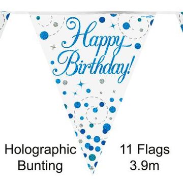 Party Bunting Sparkling Fizz Birthday Blue Holographic 11 flags 3.9m - Banners & Bunting