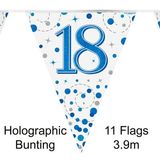 Party Bunting 18th Sparkling Fizz Birthday Blue Holographic 11 flags 3.9m - Banners & Bunting