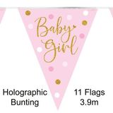 Party Bunting Sparkling Baby Girl Dots Holographic 11 flags 3.9m - Banners & Bunting