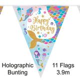 Party Bunting Shimmering Mermaid Birthday Iridecent 11 flags 3.9m - Banners & Bunting