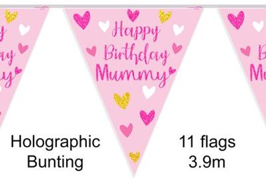 Party Bunting Happy Birthday Mummy Holographic 11 flags 3.9m - Banners & Bunting