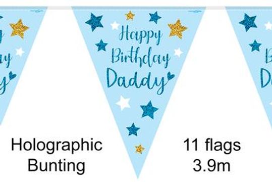 Party Bunting Happy Birthday Daddy Holographic 11 flags 3.9m - Banners & Bunting