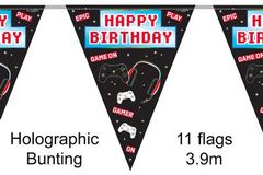 Party Bunting Controller Happy Birthday 11 flags 3.9m Holographic - Banners & Bunting