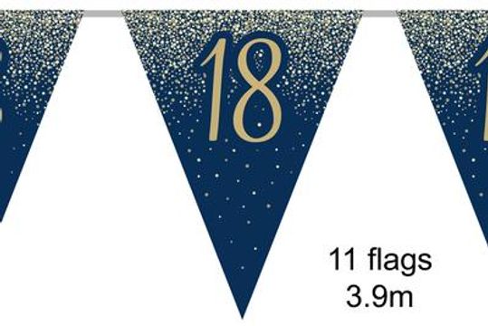Party Bunting 18th Birthday Metallic Glitter Navy Gold 11 flags 3.9m - Banners & Bunting
