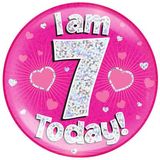 Oaktree Holographic Jumbo Badge - I am 7 Today Pink - Partyware