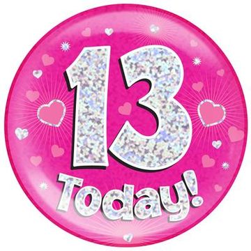 Oaktree Holographic Jumbo Badge - 13 Today Pink - Partyware