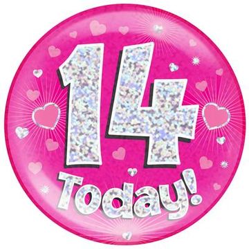 Oaktree Holographic Jumbo Badge - 14 Today Pink - Partyware