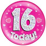 Oaktree Holographic Jumbo Badge - 16 Today Pink - Partyware