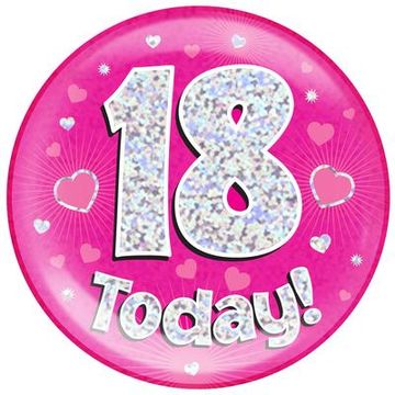 Oaktree Holographic Jumbo Badge - 18 Today Pink - Partyware