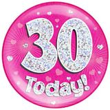 Oaktree Holographic Jumbo Badge - 30 Today Pink - Partyware