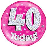 Oaktree Holographic Jumbo Badge - 40 Today Pink - Partyware