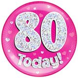 Oaktree Holographic Jumbo Badge - 80 Today Pink - Partyware