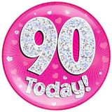 Oaktree Holographic Jumbo Badge - 90 Today Pink - Partyware