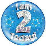 Oaktree Holographic Jumbo Badge - I am 2 Today Blue - Partyware