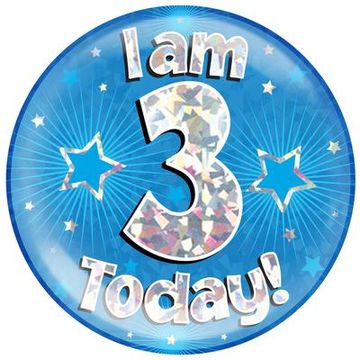 Oaktree Holographic Jumbo Badge - I am 3 Today Blue - Partyware