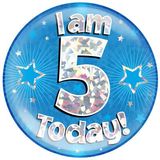 Oaktree Holographic Jumbo Badge - I am 5 Today Blue - Partyware