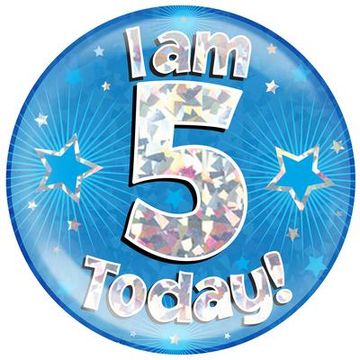 Oaktree Holographic Jumbo Badge - I am 5 Today Blue - Partyware