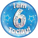 Oaktree Holographic Jumbo Badge - I am 6 Today Blue - Partyware