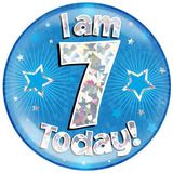 Oaktree Holographic Jumbo Badge - I am 7 Today Blue - Partyware