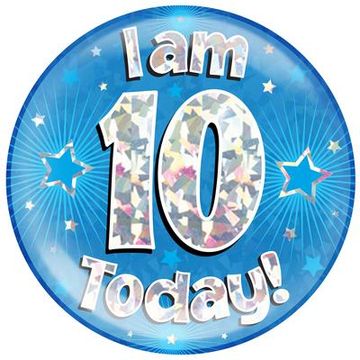 Oaktree Holographic Jumbo Badge - I am 10 Today Blue - Partyware