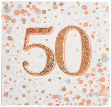 Sparkling Fizz 50th Rose Gold 33cm x 33cm 3-ply Napkins 16pcs - Partyware