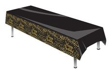 Oaktree Happy Birthday Sparkling Fizz Black & Gold Colourfast Plastic Table Cover 137cm x 2.6m 1pc - Partyware