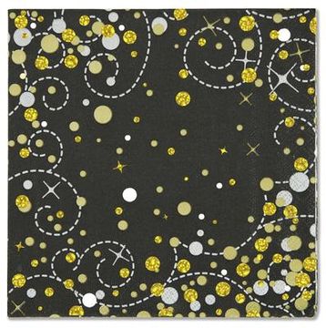 Oaktree Sparkling Fizz Black & Gold 33cm x 33cm 3-ply Napkins 16pcs - Partyware