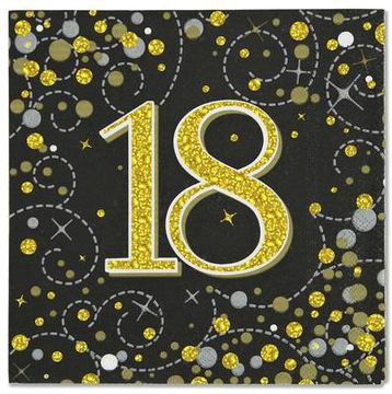 Oaktree Sparkling Fizz 18th Black & Gold 33cm x 33cm 3-ply Napkins 16pcs - Partyware