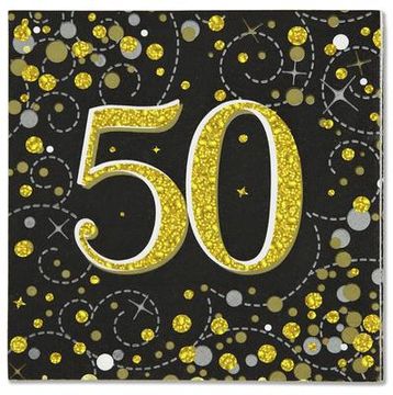 Oaktree Sparkling Fizz 50th Black & Gold 33cm x 33cm 3-ply Napkins 16pcs - Partyware