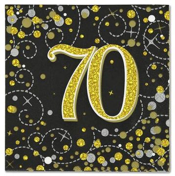 Oaktree Sparkling Fizz 70th Black & Gold 33cm x 33cm 3-ply Napkins 16pcs - Partyware