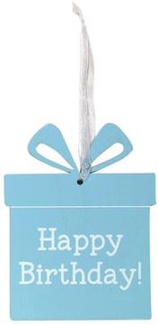 Wooden Present Pastel Blue 9cm x 11cm Happy Birthday 1pc - Accessories