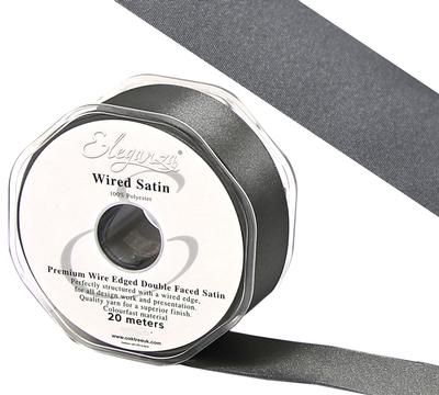 Eleganza Wired Edge Premium Double Faced Satin 25mm x 20m Graphite No.91 - Ribbons