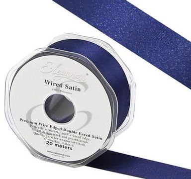 Eleganza Wired Edge Premium Double Faced Satin 25mm x 20m Navy Blue No.19 - Ribbons