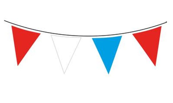 Solid Colour Waterproof Bunting 20 flags 20cm x 30cm 10m Red/White/Blue - Banners & Bunting