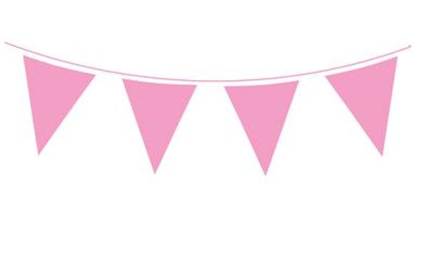 Giant Solid Colour Waterproof Bunting 18 flags 30cm x 45cm 10m Lt. Pink - Banners & Bunting